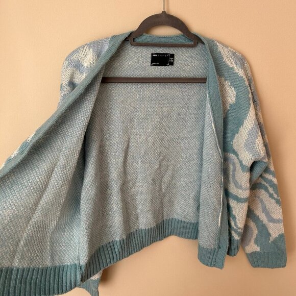 NWOT ASOS Design Swirl Pattern Button Front Cropped Blue Cardigan Size 10 Medium - Picture 7 of 8